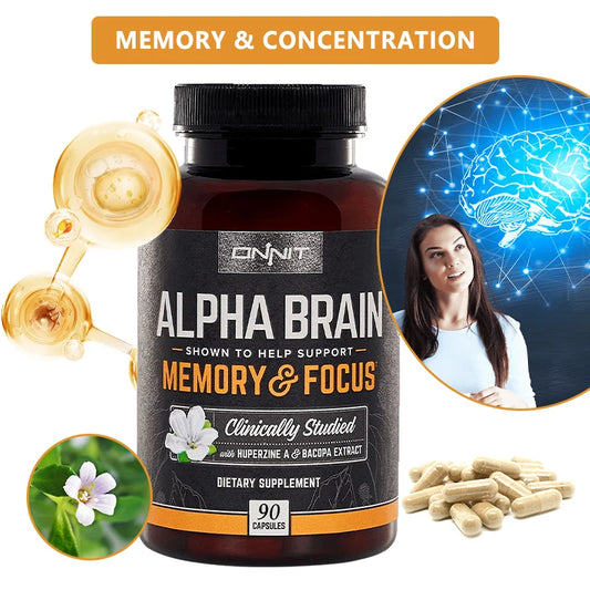 Alpha Brain Nootropic Supplement – Supports Focus, Memory & Mental Clarity – Cognitive Enhancer with Vitamin B6 – 90 Capsules