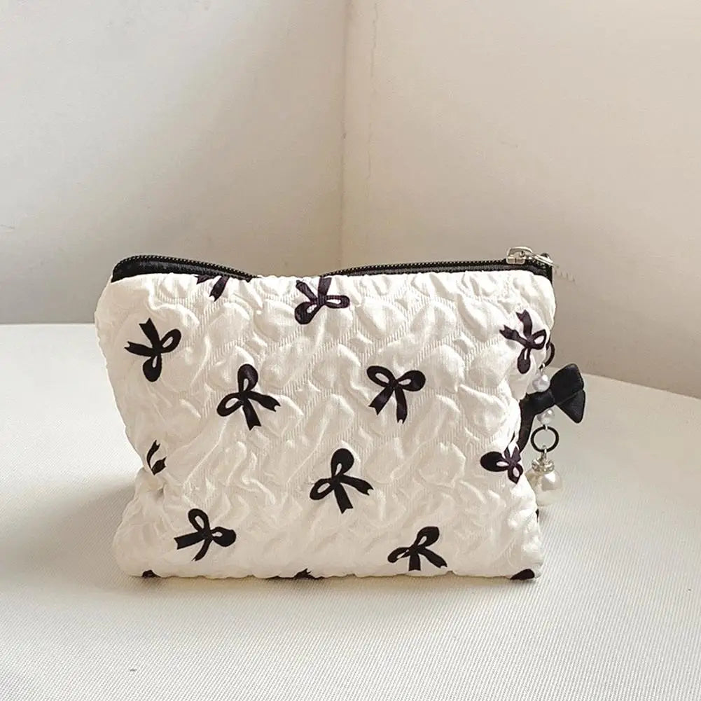 Color Bow Canvas Makeup Bag – Fashionable Clutch-Style Cosmetic Organizer with Large Capacity