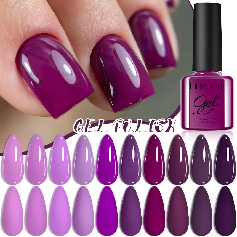 7ml Purple Red Glitter Gel Nail Polish – Soak Off UV Semi-Permanent Varnish for DIY Winter Nail Art