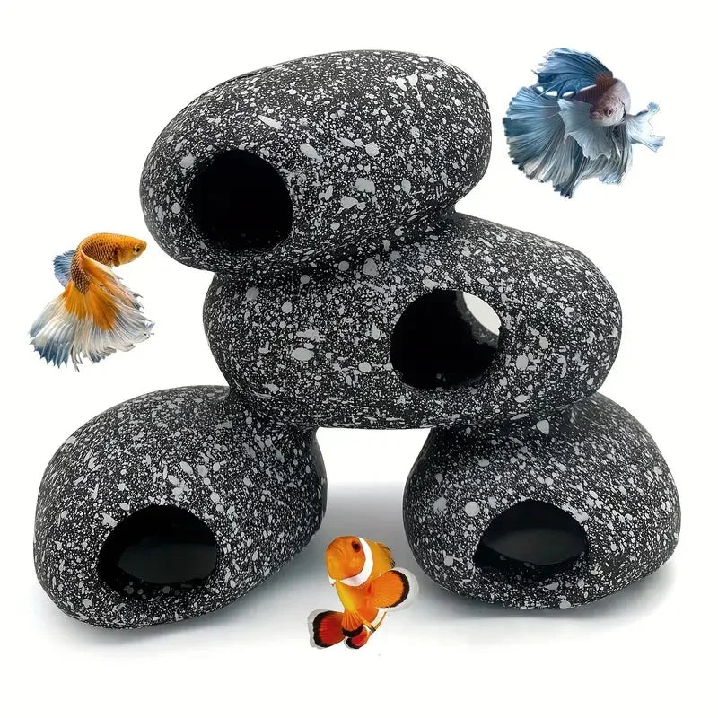 Cichlid Stone Cave Aquarium Ornament – Resin Shrimp Breeding Hideout for Fish Tank or Pond – Decorative Shelter for Aquatic Pets
