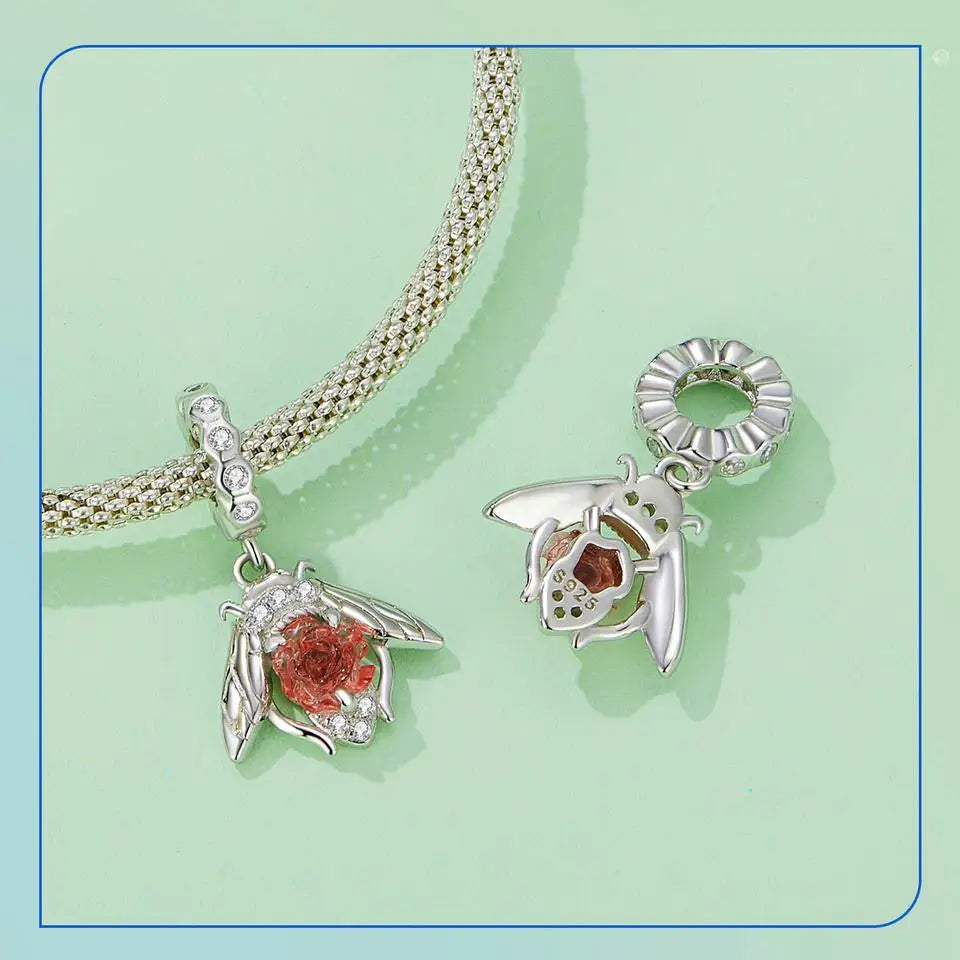 925 Sterling Silver Rose Hanging Charm – Color-Changing Flower Pendant for Bracelet or Necklace DIY