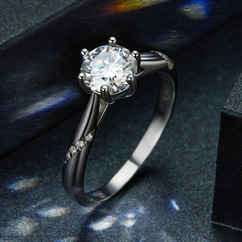1 Carat Round Moissanite Solitaire Engagement Ring – D Color VVS1 Stone on 925 Sterling Silver for Women