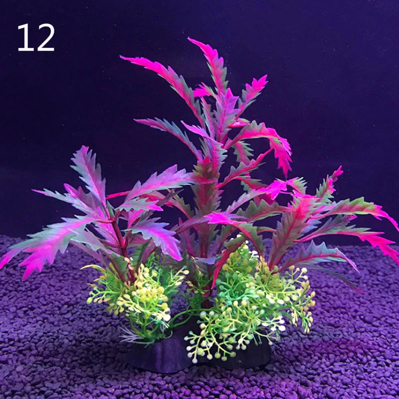 Artificial Aquarium Plants Set – 12-Style Plastic Aquatic Weeds and Grass Decorations for Fish Tank Landscaping (14cm Height)