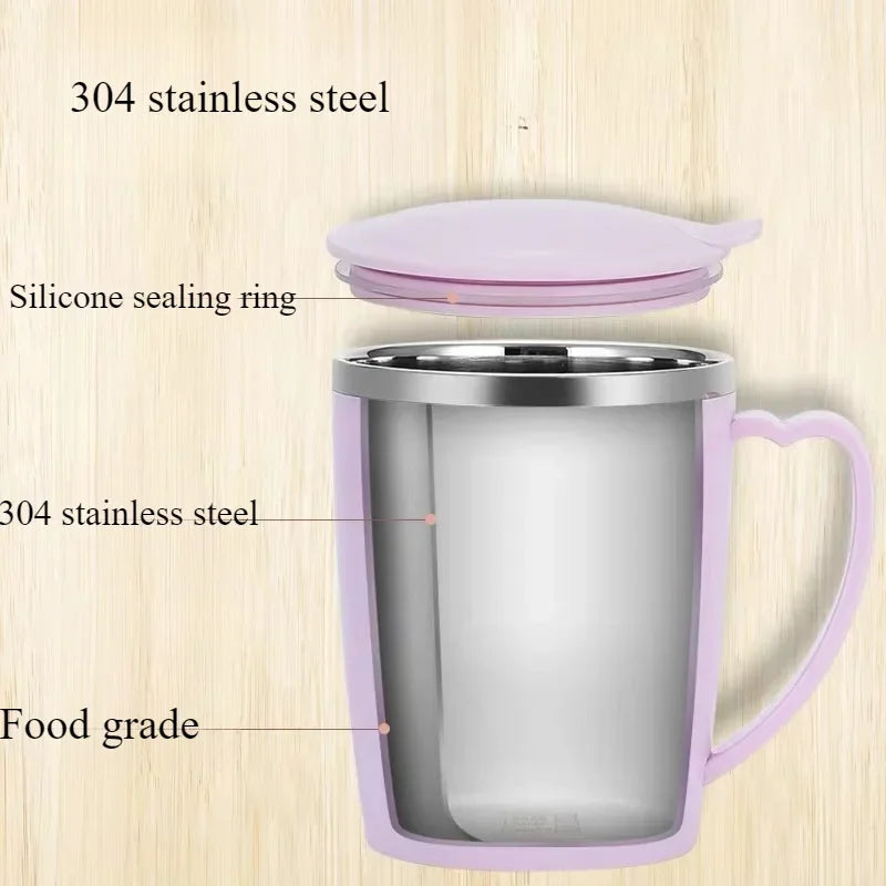 350ml Double-Walled Stainless Steel Vacuum Mug – Portable Insulated Coffee Cup with Handle and Lid for Outdoor Travel