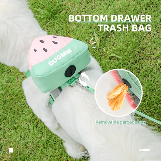 Cute Fruit Pet Backpack Harness Set – Anti-Slip Soft Breathable Chest Strap with Leash for Dogs and Cats