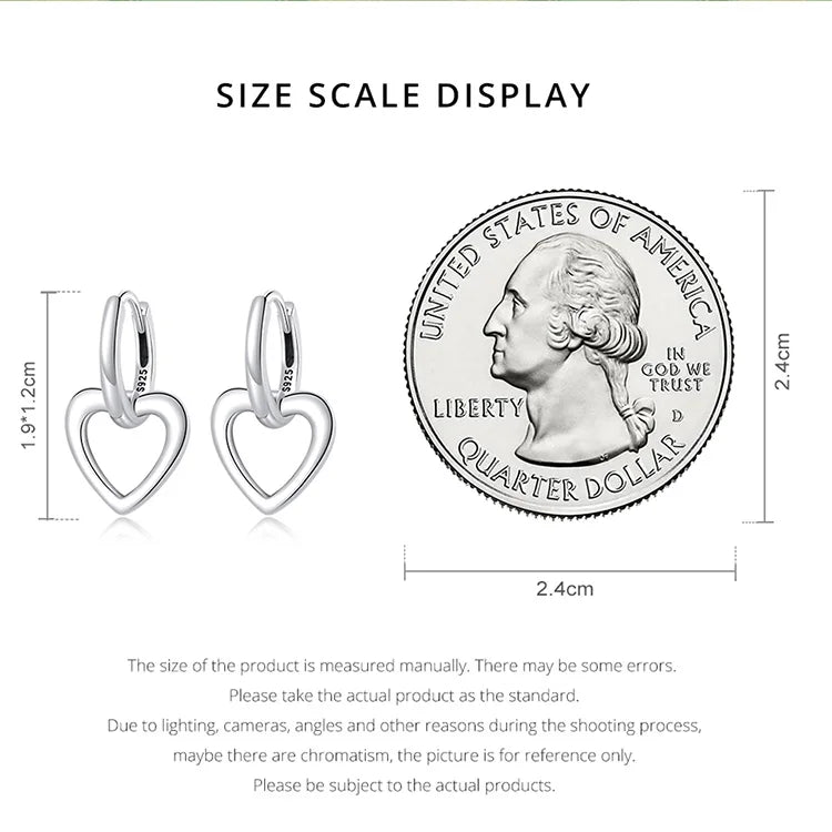 Sterling Silver Heart Drop Earrings – Simple Love Ear Buckles for Women in 925 Silver