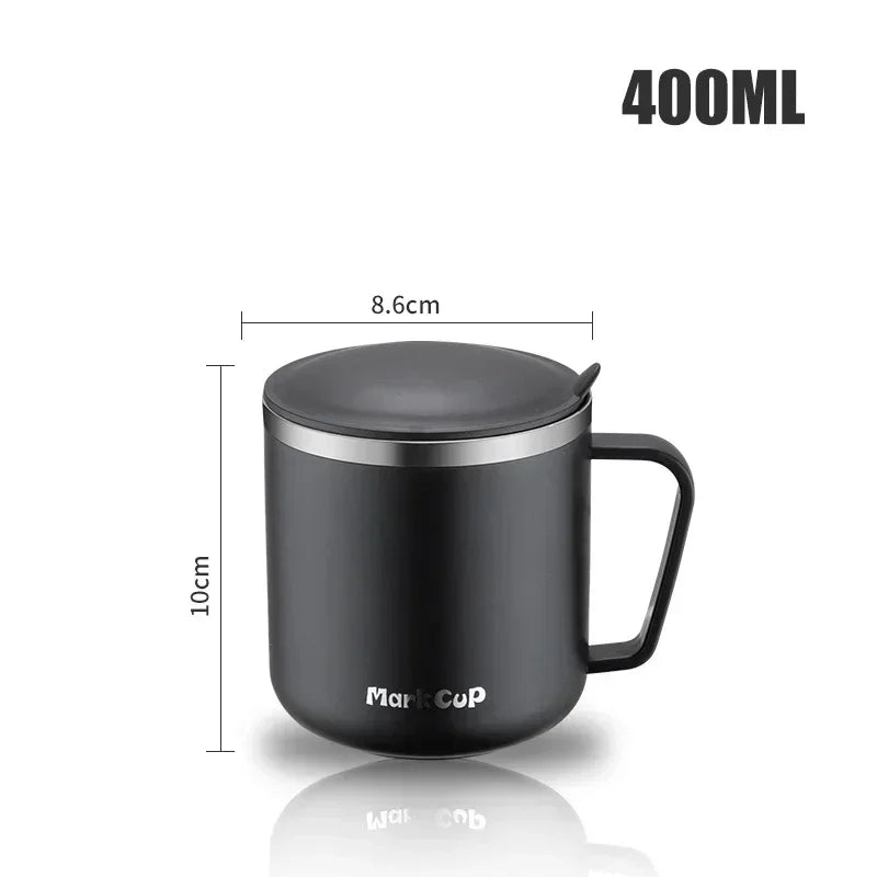 304 Stainless Steel Insulated Coffee Mug with Handle and Lid – 400ML Portable Thermos Cup