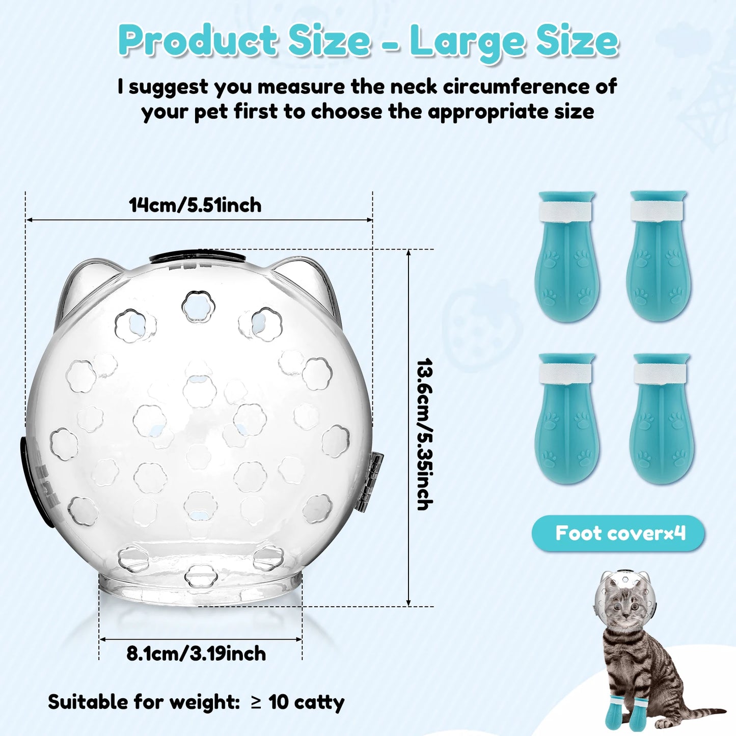 1/2Pcs Cat Muzzle with 4 Silicone Paw Shoes – Anti-Bite, Anti-Licking Pet Grooming Helmet Hood with Breathable Design