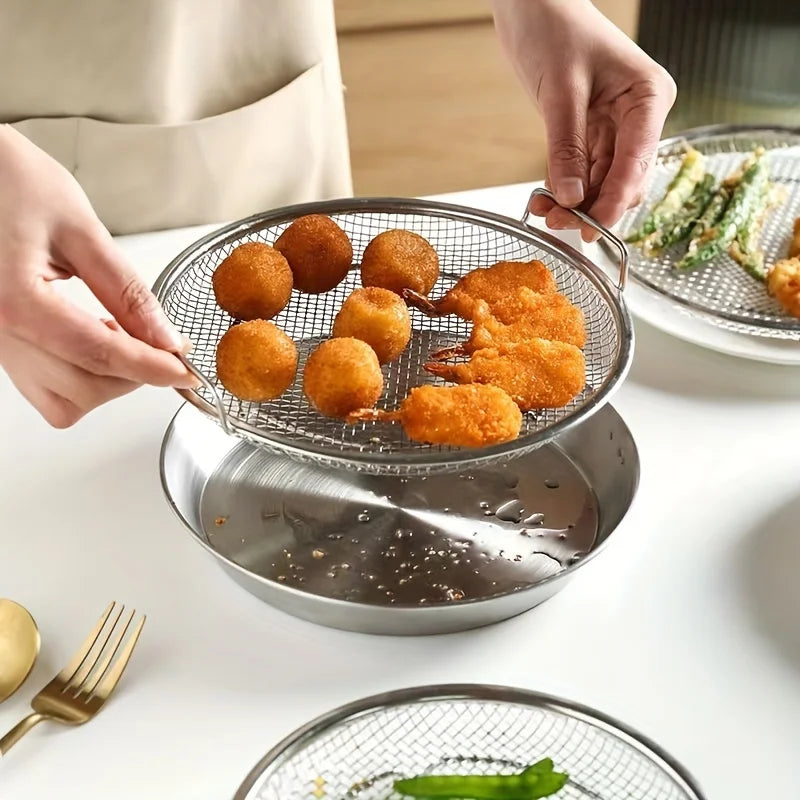 Stainless Steel Oil Filter Tray – Reusable Round Mesh Strainer Basket for Frying, Grilling, BBQ, and Kitchen Use
