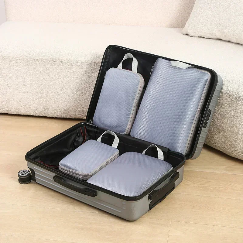 4-Piece Travel Compression Packing Cubes – Waterproof Luggage Organizers for Clothes and Makeup
