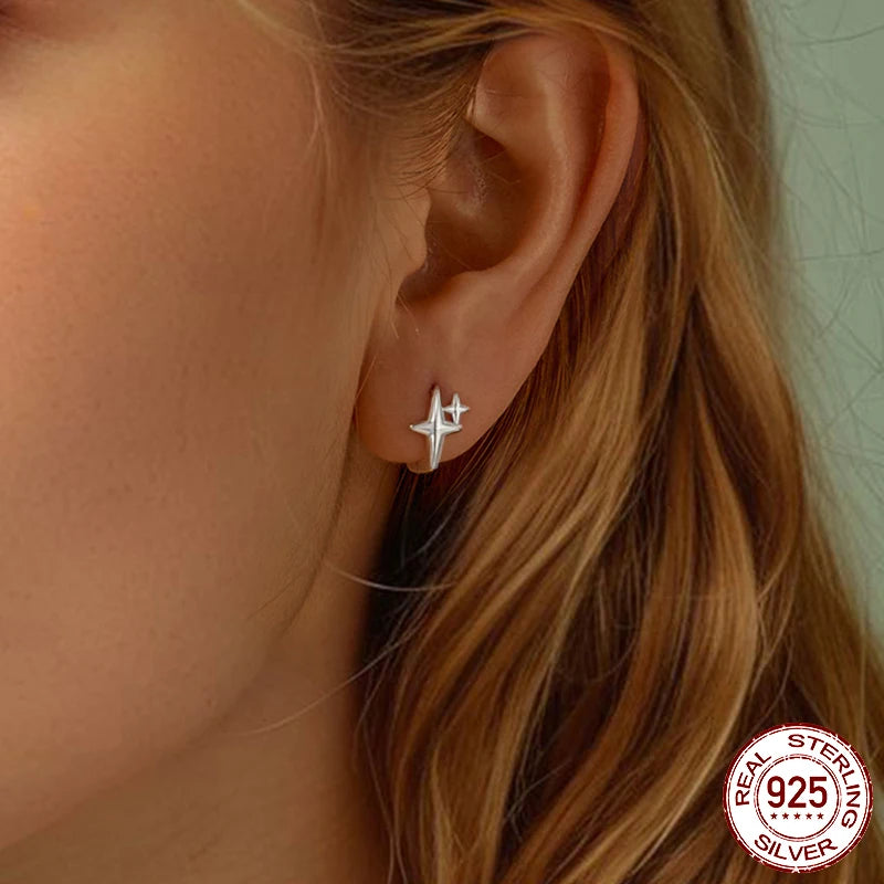 Starlight Sterling Silver Hoop Earrings – Delicate Star Huggie Design for Women