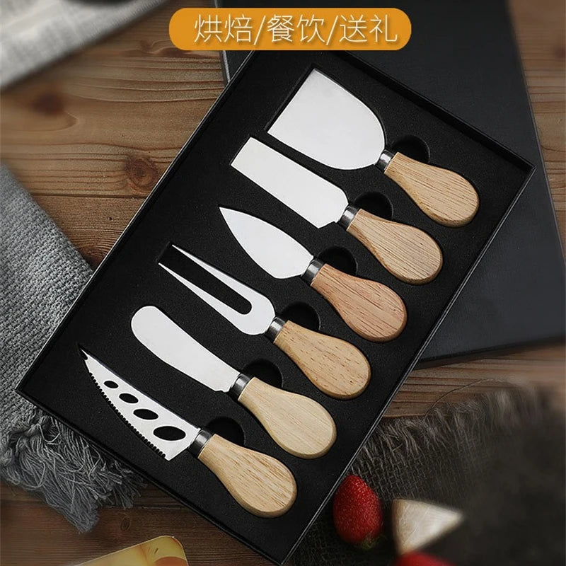 6/4pcs Stainless Steel Cheese Knives Set with Walnut Handle – Fork, Spreader, and Slicer with Gift Box