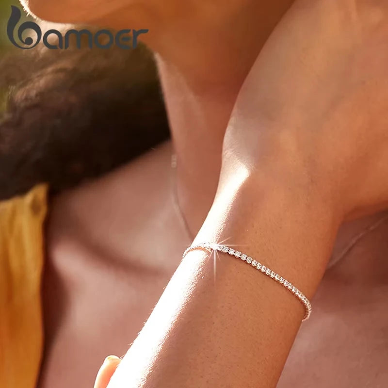 14K Gold Plated CZ Tennis Bracelet – Adjustable 925 Sterling Silver Slider Bracelet for Women
