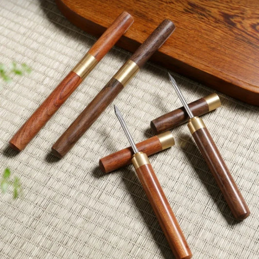 Stainless Steel Tea Needle with Sandalwood or Ebony Handle – Pu’er Tea Knife with Protective Sheath for Loosening Compressed Tea Cakes