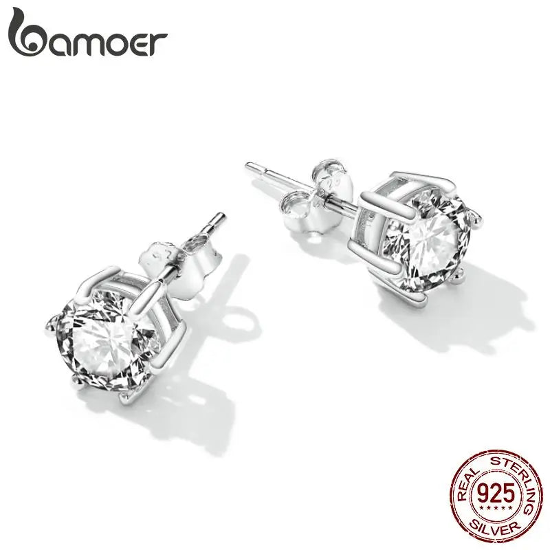 14K Gold Plated Sterling Silver Round CZ Stud Earrings – Hypoallergenic Cubic Zirconia for Women