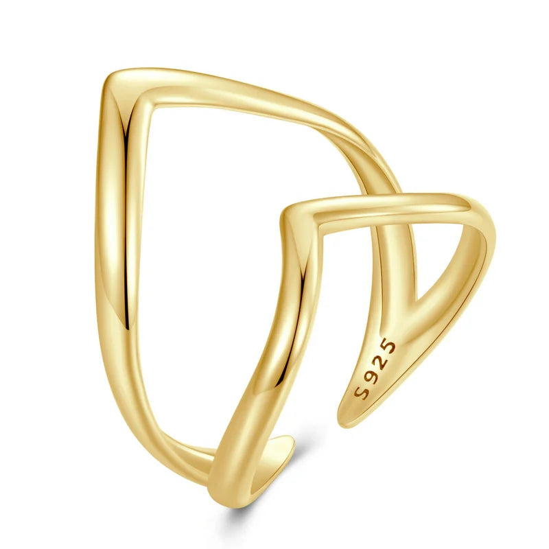 Adjustable V-Shaped Double Layer Ring in 925 Sterling Silver – Trendy Punk-Inspired Cocktail Ring for Women