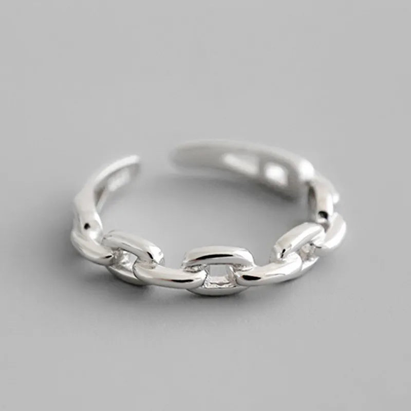 925 Sterling Silver Cuban Chain Open Ring – Trendy Adjustable Cocktail Jewelry for Women