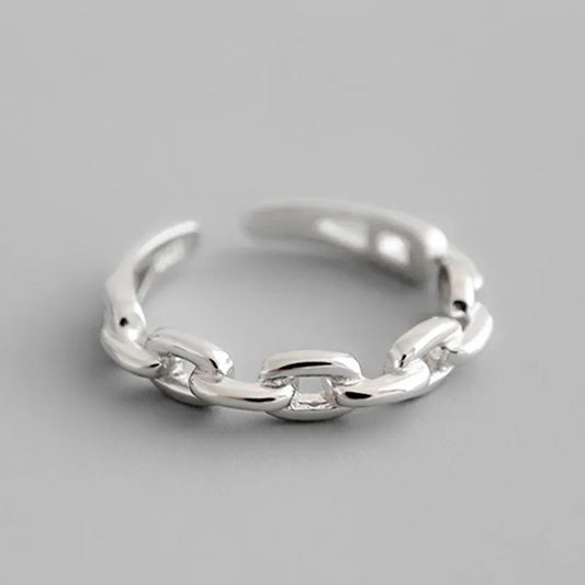 925 Sterling Silver Cuban Chain Open Ring – Trendy Adjustable Cocktail Jewelry for Women