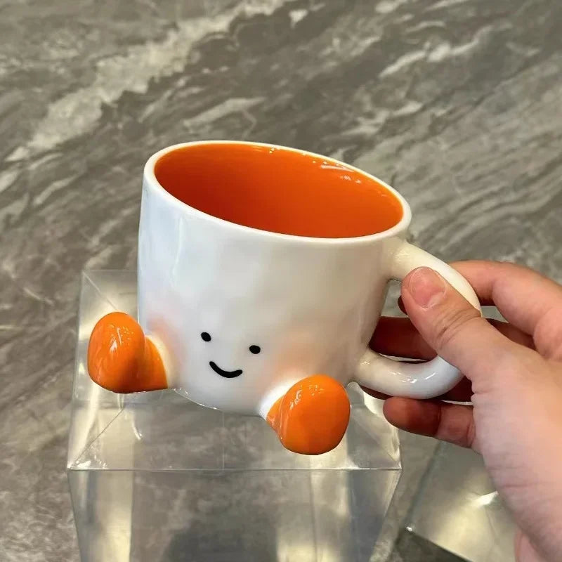 Cartoon Sitting Posture Ceramic Mug – Cute Handgrip Coffee Cup for Girls, Breakfast, Milk, or Office Use