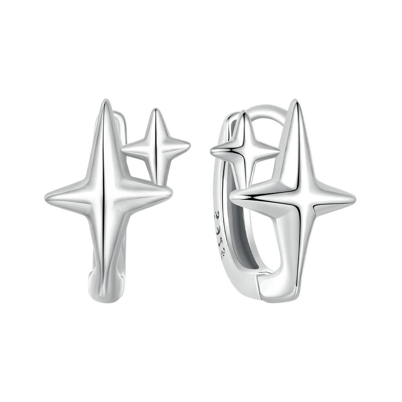 Starlight Sterling Silver Hoop Earrings – Delicate Star Huggie Design for Women