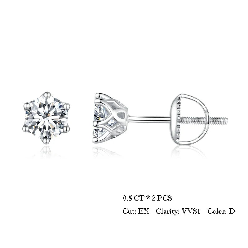 925 Sterling Silver Moissanite Stud Earrings – 1.0CT D Color Round Brilliant Cut for Engagement or Wedding
