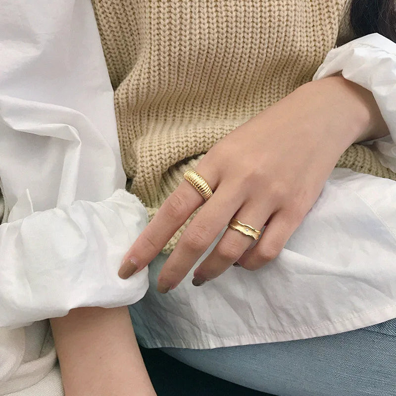 925 Sterling Silver Water Ripple Ring – Adjustable Geometric Cocktail Ring for Women’s Elegant Wedding & Party Jewelry