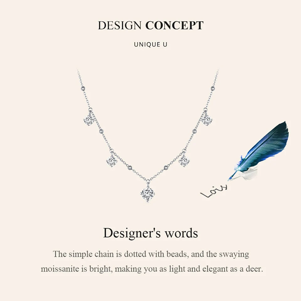 3.0 CTTW Moissanite Waterdrop Necklace – Five-Stone D Color VVS1 Pendant on 925 Sterling Silver Chain for Women