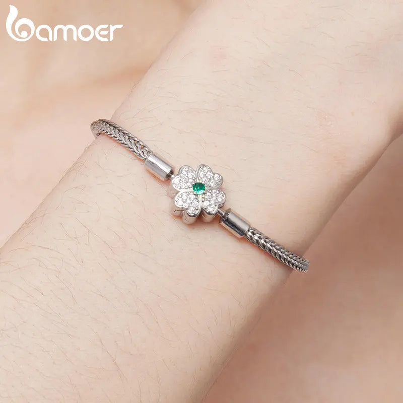 925 Sterling Silver Rose Buckle Snake Chain Bracelet with Zircon – DIY Charm Bracelet for Women