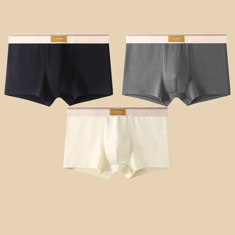 3-Pack Men’s Cotton Boxer Shorts – Breathable Stretch Solid Color Underwear with Comfort Fit Waistband
