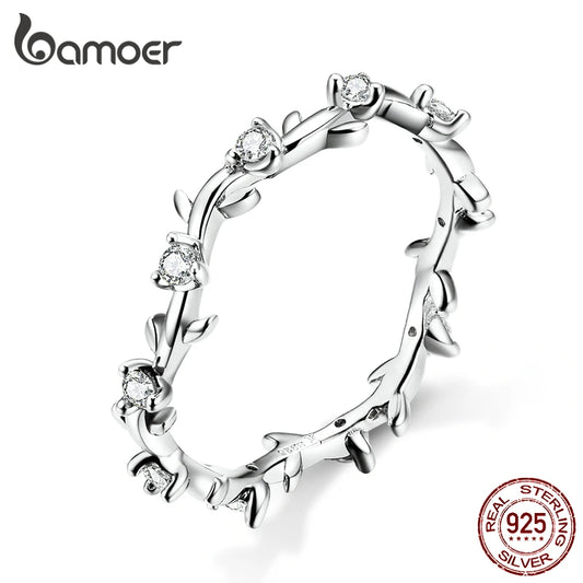 Sterling Silver Stackable Flower Branch Vine Ring – CZ Statement Band for Women