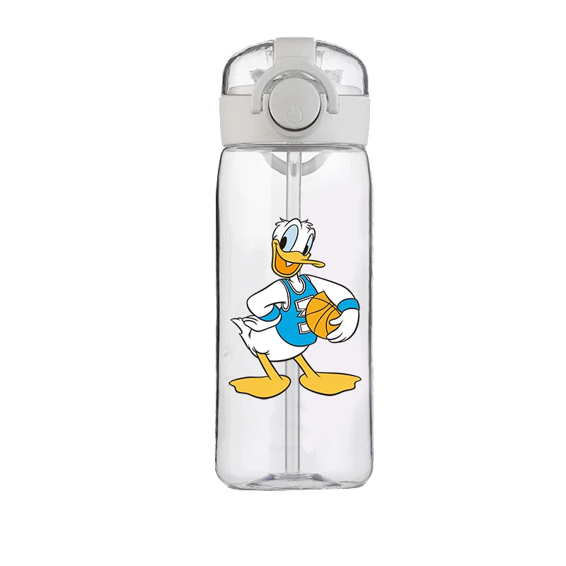 400ml Cartoon Straw Water Cup for Kids – Drop-Resistant Portable Drinking Bottle with Lid and Handle, Donald Duck Design for School or Gifts