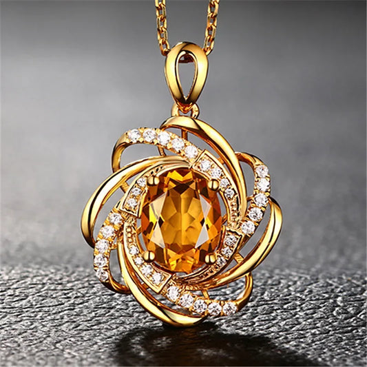 18K Yellow Gold Topaz Pendant Necklace – 2 Carat Genuine Gemstone with Diamond Accents for Women