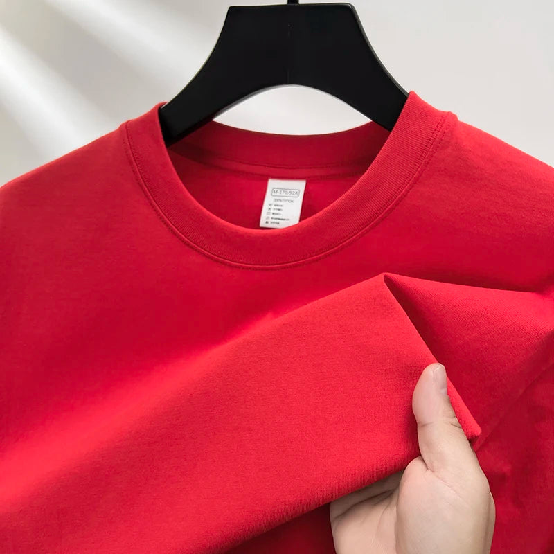 100% Cotton Men's Summer T-Shirt – Casual Loose Fit Round Neck Solid Color Tee (Plus Sizes Available)
