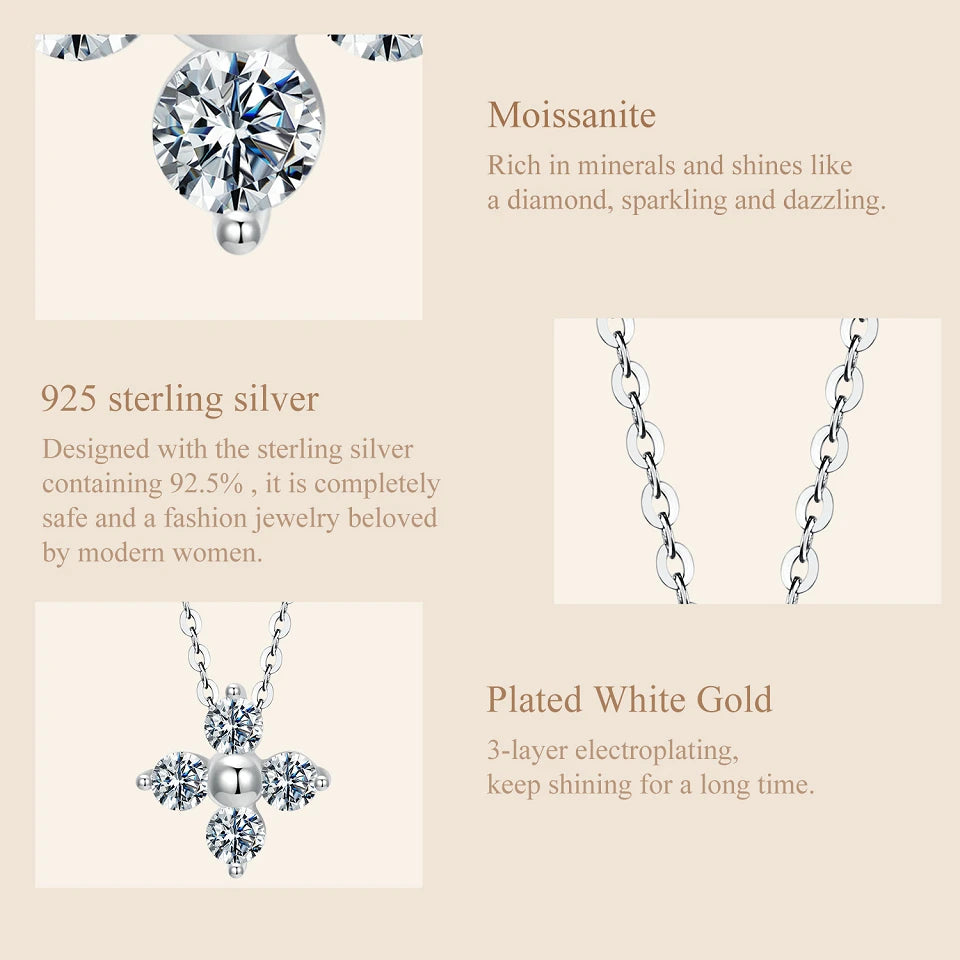 925 Sterling Silver White Gold Plated Moissanite Flower Pendant Necklace – Elegant Jewelry for Women for Wedding, Party or Anniversary