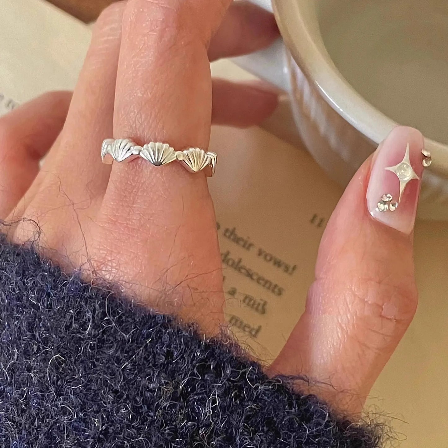 925 Sterling Silver Adjustable Shell-Inspired Ring for Women – Vintage Cocktail Style Wedding & Engagement Jewelry