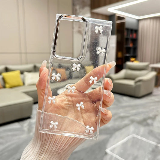 Cute Bowknot Bracelet Transparent Case for Samsung Galaxy S24/S23/S22 Series & A15/A16/A25/A35/A55/A13 – Wrist Chain TPU Cover with Beads