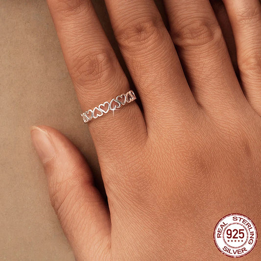 925 Sterling Silver Heart Stackable Ring – Classic Valentine's Love Band for Women