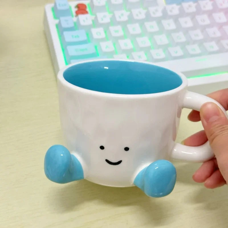 Cartoon Sitting Posture Ceramic Mug – Cute Handgrip Coffee Cup for Girls, Breakfast, Milk, or Office Use
