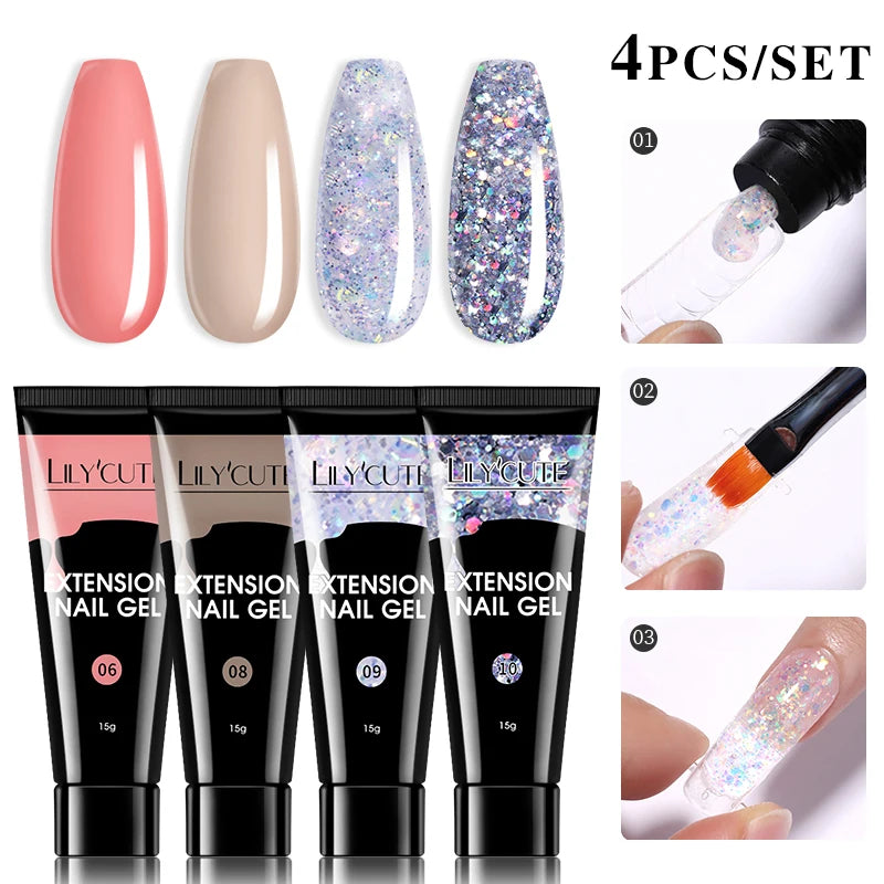 15ml Nail Extension Gel Kit – Soak Off UV Acrylic Gel in White, Clear & Pink for Home or Salon Nail Art