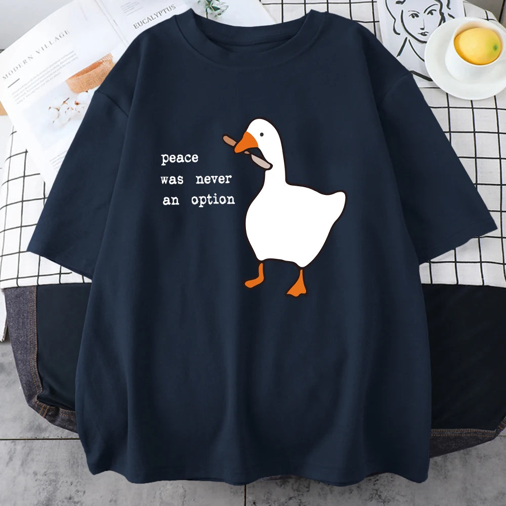 "Peace Was Never An Option" Graphic Cotton T-Shirt – Casual Loose Fit Cartoon Print for Men