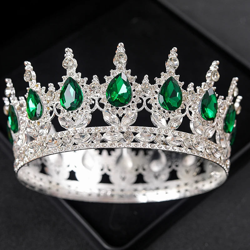 Baroque Round Rhinestone Wedding Crown – Vintage Crystal Tiara Headpiece for Bridal, Queen, or Pageant Looks