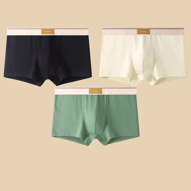 3-Pack Men’s Cotton Boxer Shorts – Breathable Stretch Solid Color Underwear with Comfort Fit Waistband