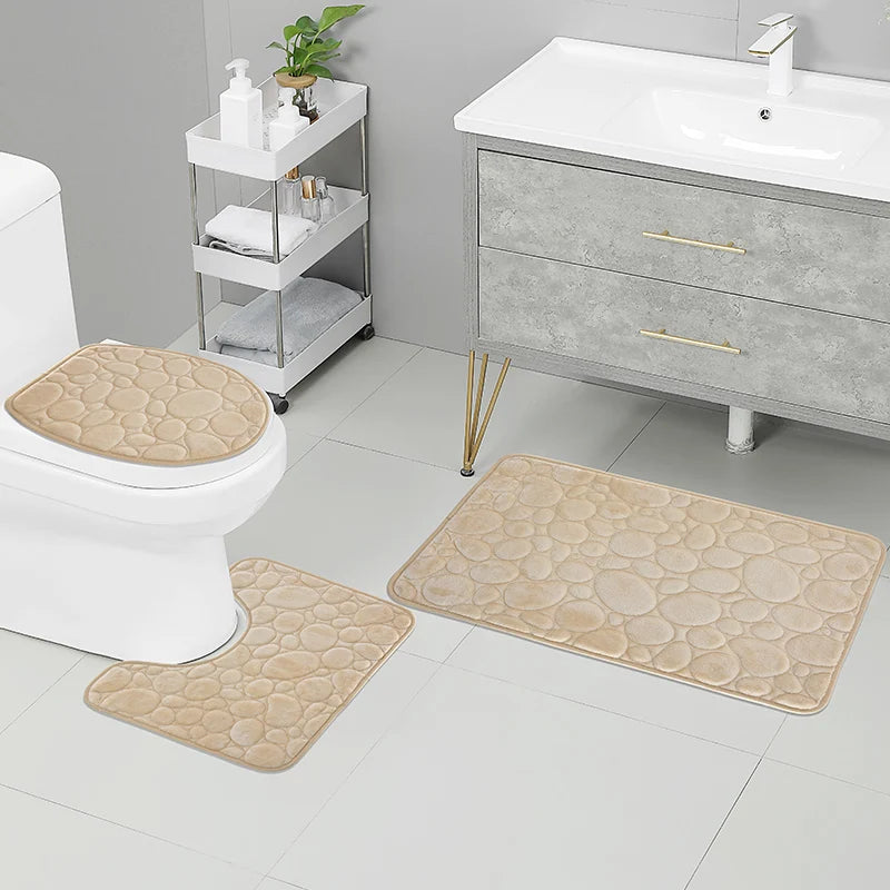 3-Piece Bathroom Mat Set – Soft Microfiber, Non-Slip Water-Absorbing Floor Rugs with Modern Striped Pattern