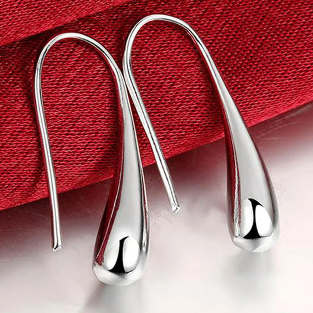 925 Sterling Silver Water Drop Hoop Earrings – Elegant Dangle Design for Women’s Wedding or Party Look