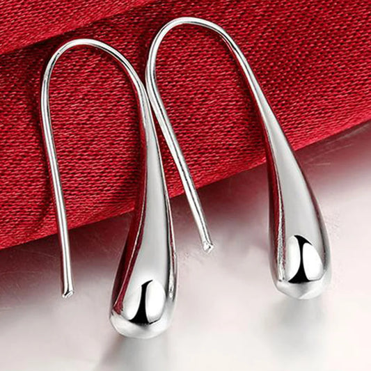 925 Sterling Silver Water Drop Hoop Earrings – Elegant Dangle Design for Women’s Wedding or Party Look