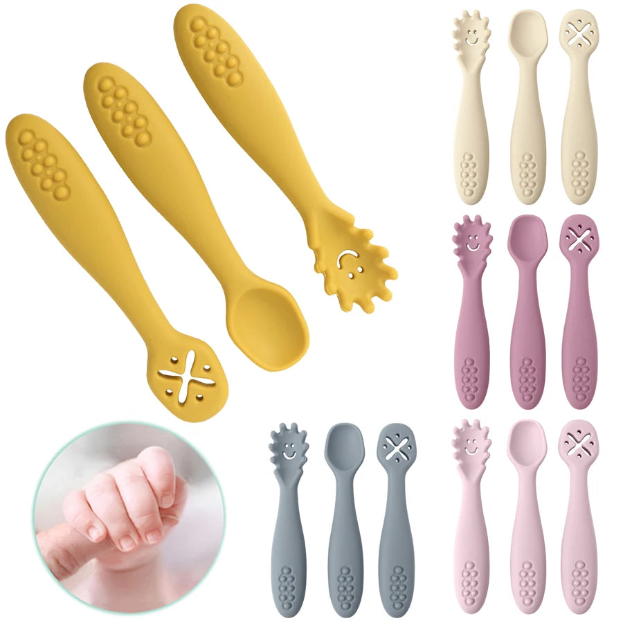3PCS Baby Silicone Feeding Spoon Set – Safe Learning Utensils for Toddlers and Newborns