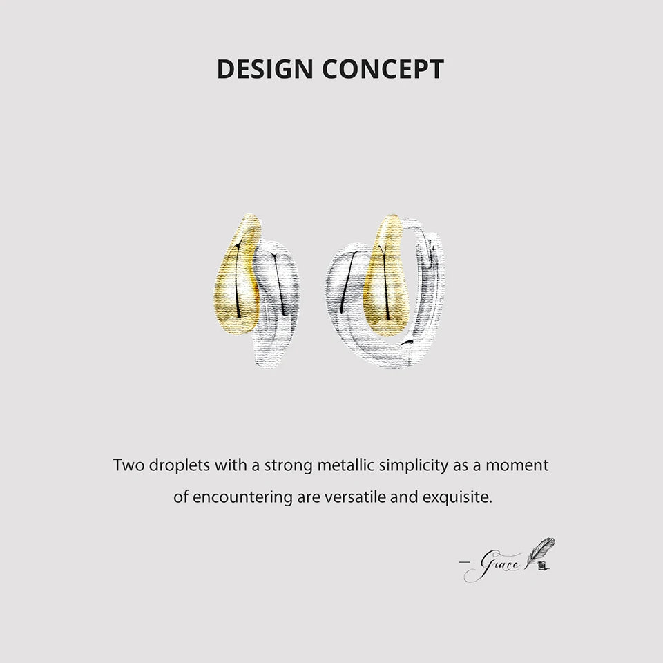 Two-Tone Waterdrop Hoop Earrings – 14K Gold & 925 Sterling Silver Chunky Twisted Link Style for Women