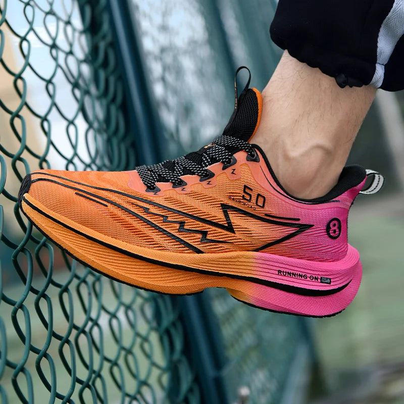 Unisex Carbon Plate Running Shoes – Lightweight Mesh Lace-Up Sneakers with Soft Cushion & Shock Absorption, Anti-Slip Training Shoes for Summer