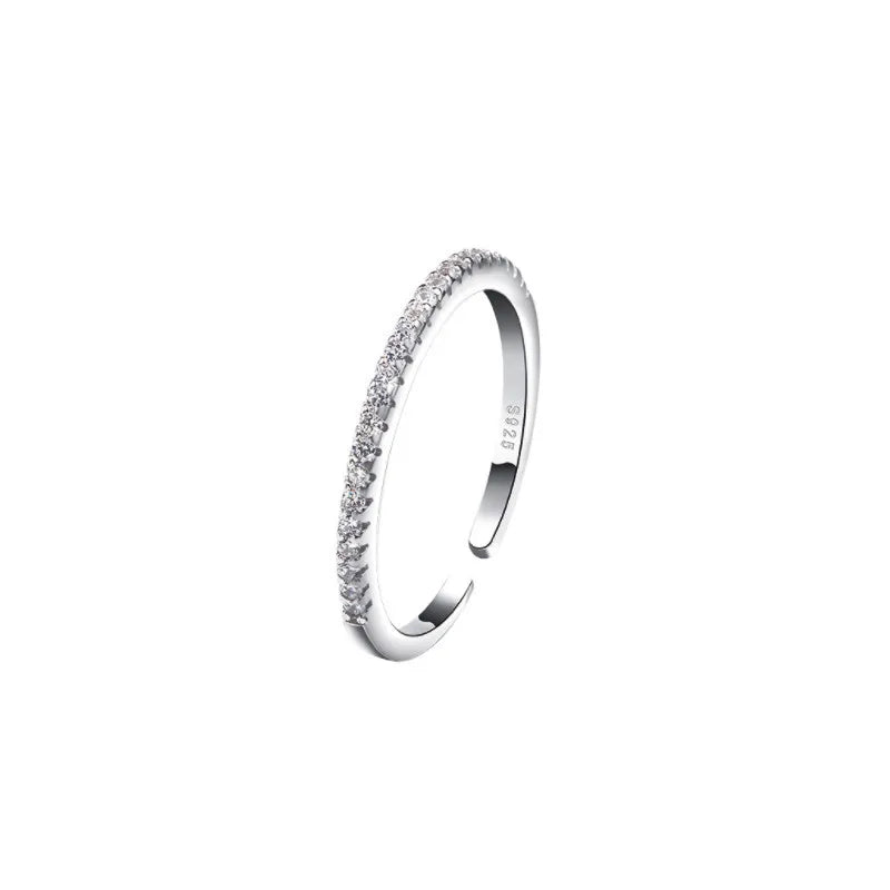 925 Sterling Silver Single Row Zircon Ring – Elegant Round-Cut Cocktail Ring for Women
