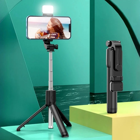 Wireless Bluetooth Selfie Stick with Fill Light – Mini Tripod Stand, Remote Shutter, Adjustable Phone Holder for iPhone, Samsung, Xiaomi